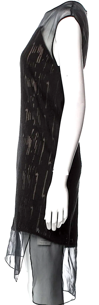 Helmut Lang NY. Black Silk Mesh Accents Midi Length Dress
