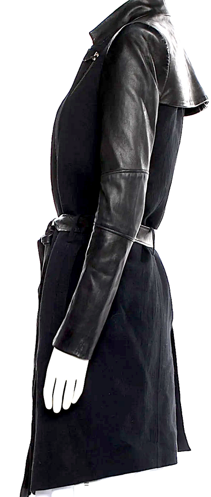 Helmut Lang NYC. Cotton/Wool/Leather Blend Belted Trench Coat