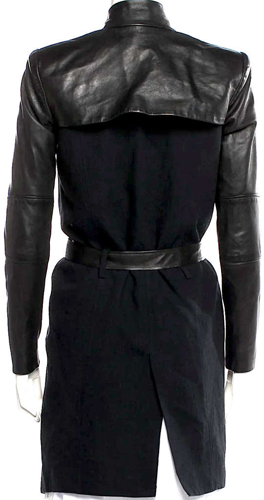 Helmut Lang NYC. Cotton/Wool/Leather Blend Belted Trench Coat