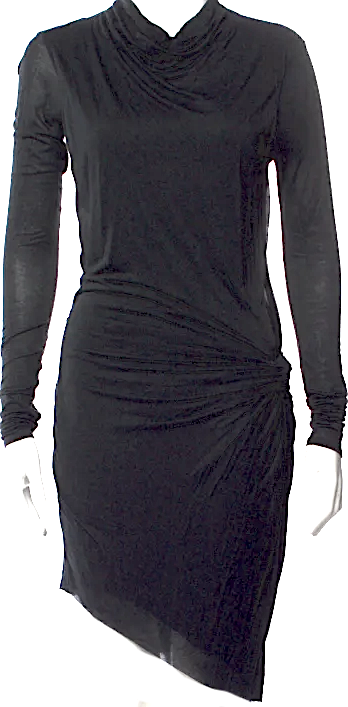 Helmut Lang NY. Black Cowl Neck Knee-Length Dress