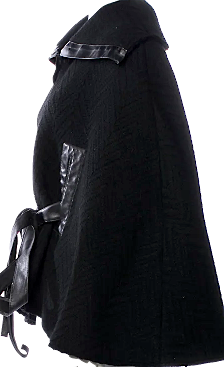 Mackage MONTREAL. Black Leather Accented Virgin Wool Sweater/Cape