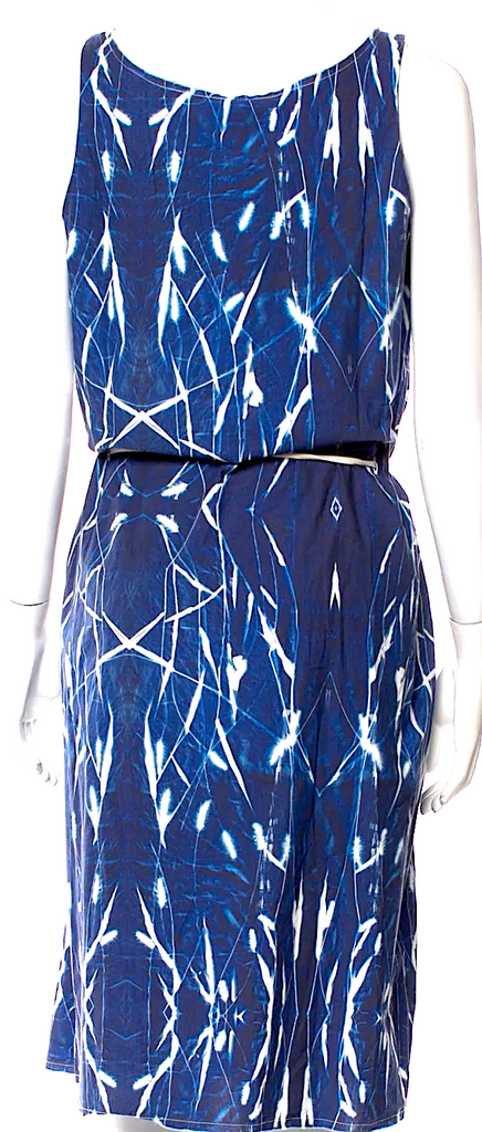 Hannoh Wessel  Paris. Printed Cotton Midi Length Dress w/Sash Tie