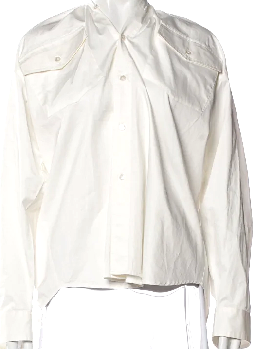 Maison Margiela MM6 PARIS. White Cotton  Long Sleeve Button-Up Top