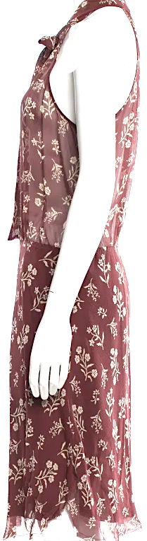 Nili Lotan NY. Brown Floral Silk Midi Length Dress