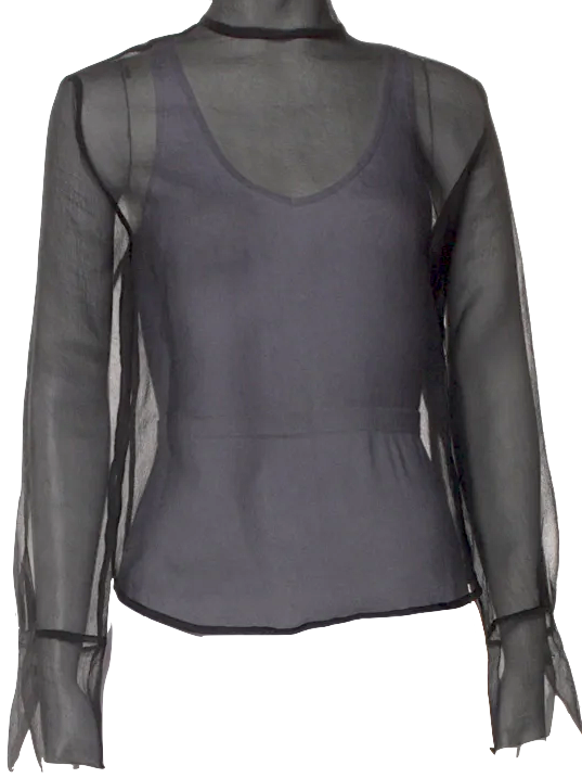 Totokaelo Archive  Black Semi-Sheer Mock Neck Long Sleeve Top