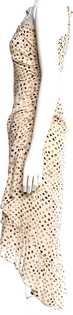 ULLA JOHNSON NY.  Neutral Silk Color Pleated & Ruffle Accent Long Dress