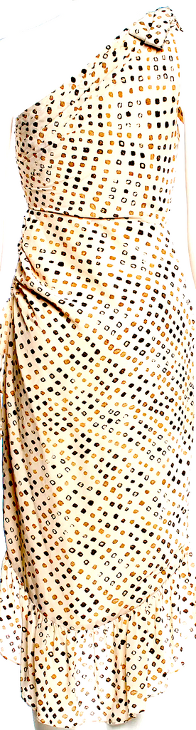 ULLA JOHNSON NY.  Neutral Silk Color Pleated & Ruffle Accent Long Dress