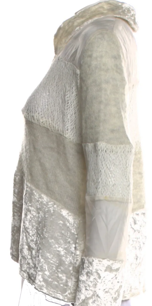 Yoshiki Hishinuma Japan. Vintage Collector's Piece White Rayon, Velvet, Nylon Lace Pattern Blouse