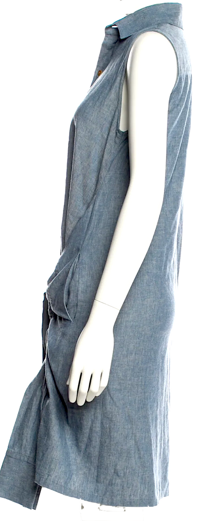 Yohji Yamamoto Japan. Regulation. Blue Linen Knee-Length Dress
