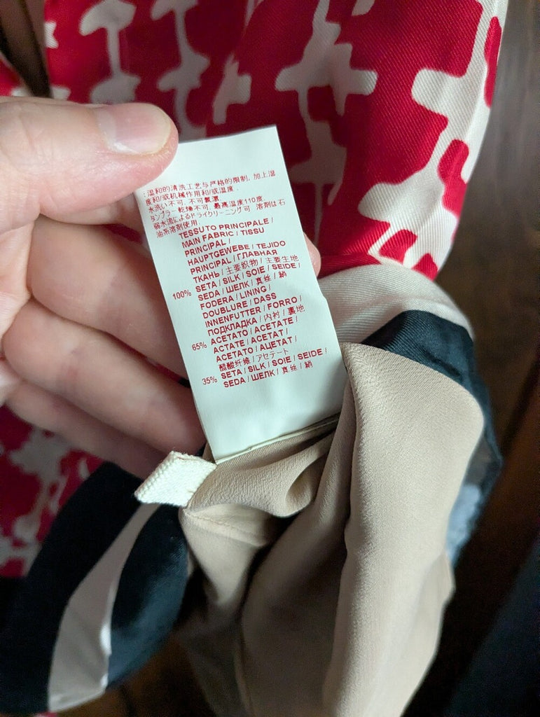 Marni Italy. Red and White Silk Sleeveless Blouse with Black Hem