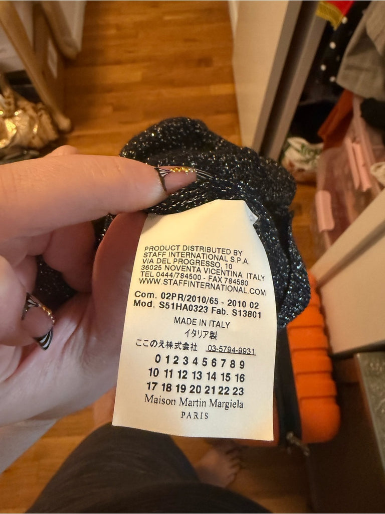 MAISON MARTIN MARGIELA. PARIS. Silver/Black Glitter Deconstructed Cardigan Coat Wrap