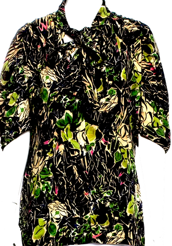 Prada Italy. Vintage Silk Abstract Print Blouse