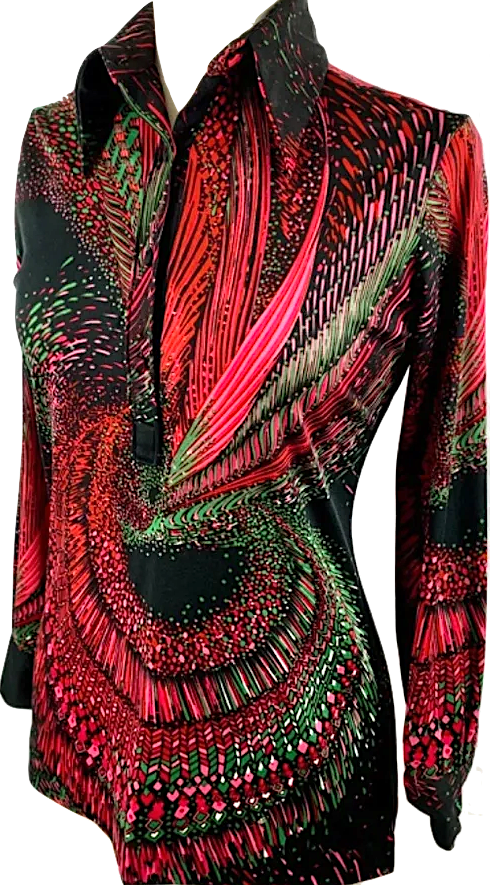 1970s Lanvin Psychedelics Polyester Long Sleeve Top
