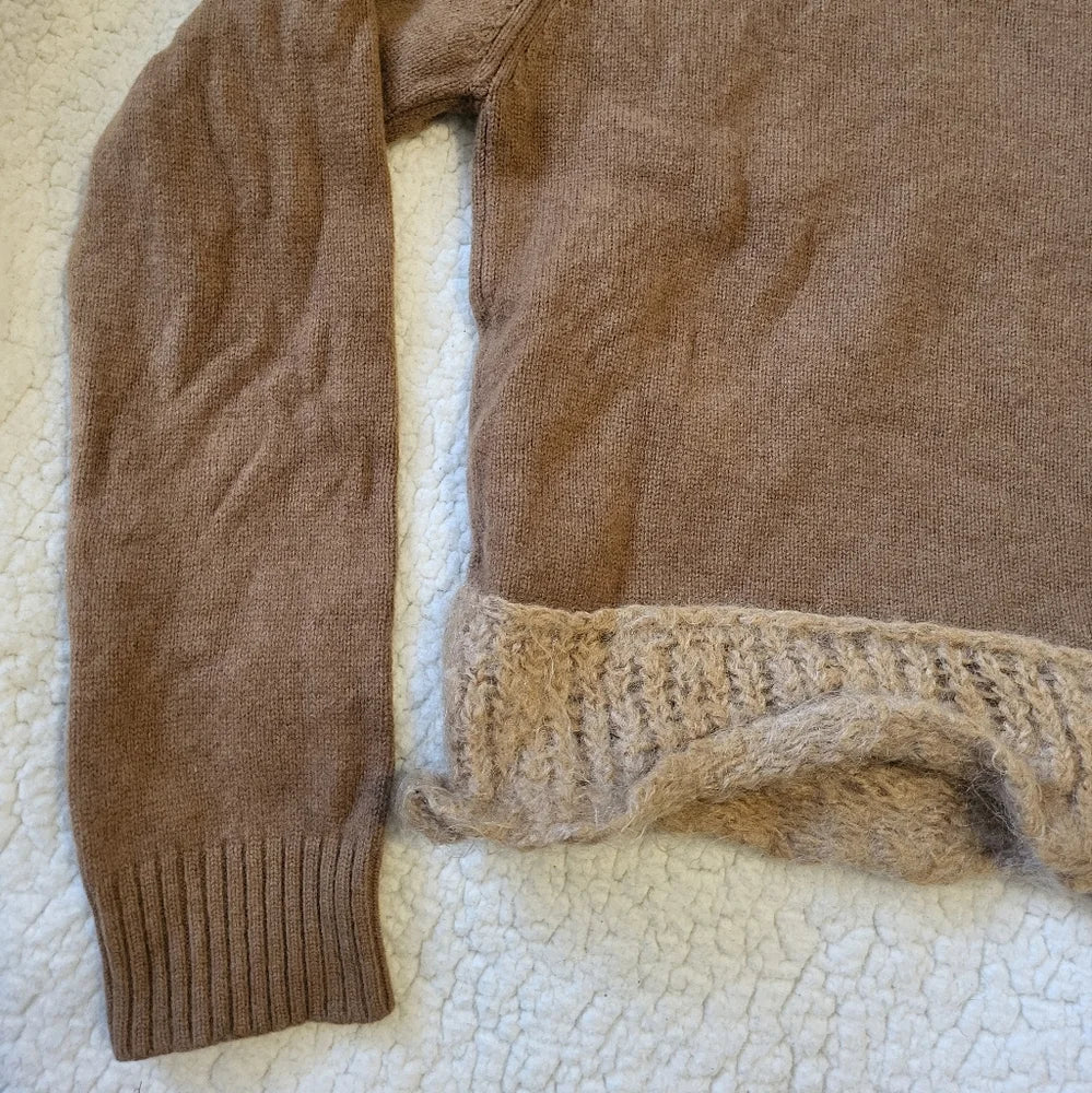 Comme Des Garcons Japan. Brown 100% Wool Ruffle Hem Sweater