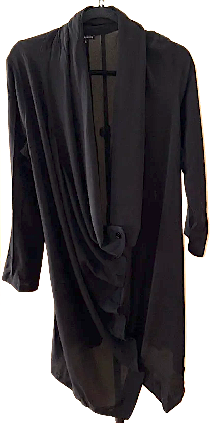 Ann Demeulemeester BELGIUM Black Belted Avant Garde Cowl Neck Button Dress