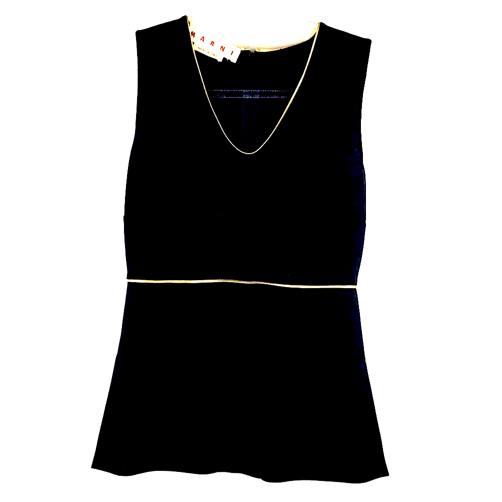 Marni ITALY. Black w/Gold Contrast Trim Sleeveless Tunic/Top