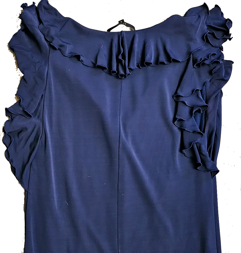 Gucci ITALY. Navy Ruffle Viscose Dress