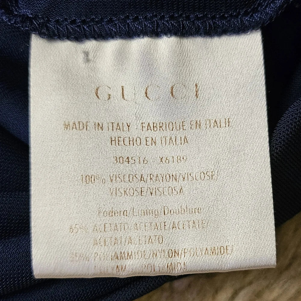 Gucci ITALY. Navy Ruffle Viscose Dress