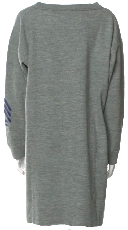 45RPM 45R. JAPAN. Grey knit Sweater Dress with Blue Stripes Accent