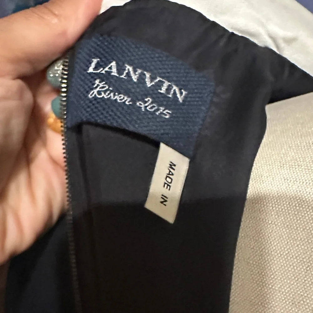 Lanvin PARIS. Black Sheath Dress with White Tie Scarf