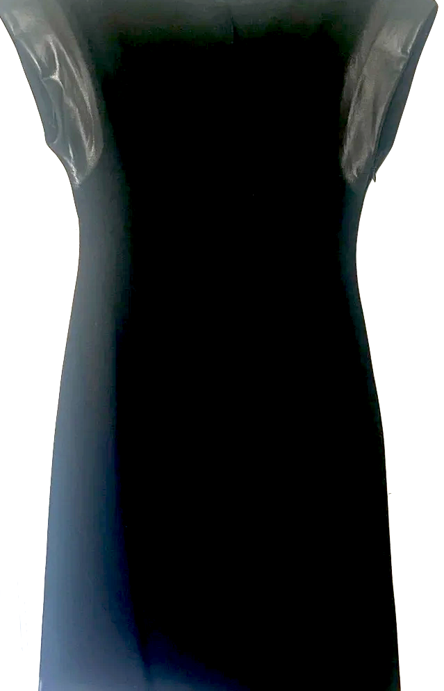 Prada ITALY.  Black Midi Dress with Leather Detail