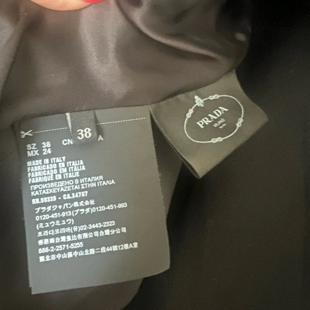 Prada ITALY.  Black Midi Dress with Leather Detail
