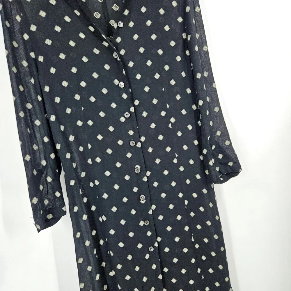 Ann Demeulemeester Belgium. Black Diamond Print Semi-Sheer Shirt Dress
