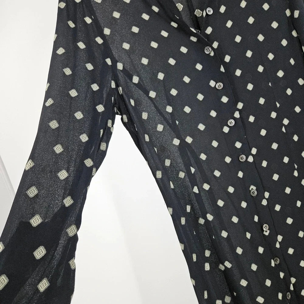 Ann Demeulemeester Belgium. Black Diamond Print Semi-Sheer Shirt Dress
