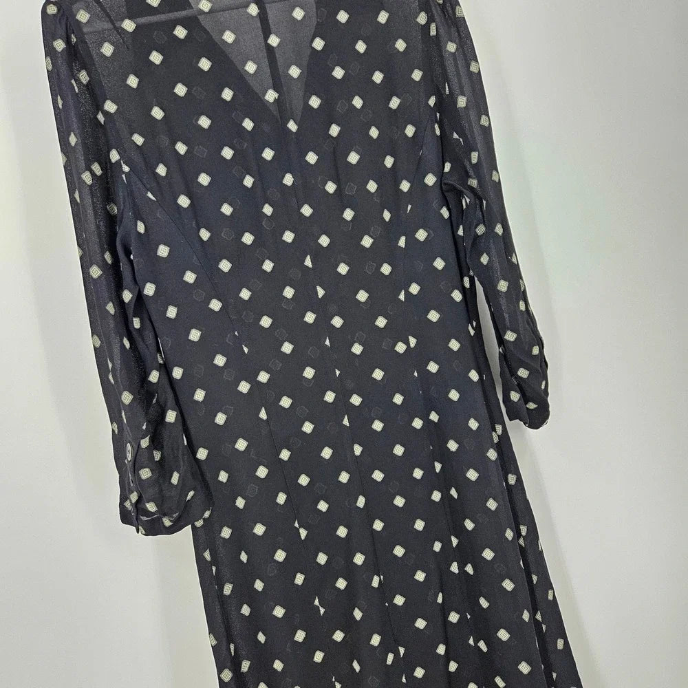 Ann Demeulemeester Belgium. Black Diamond Print Semi-Sheer Shirt Dress