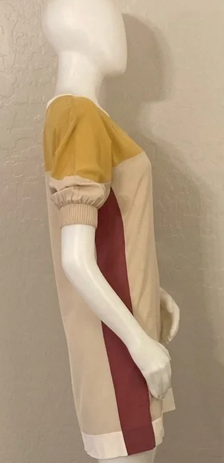 Miu Miu ITALY. Beige, Mustard & Rose Colorblock Mini Dress