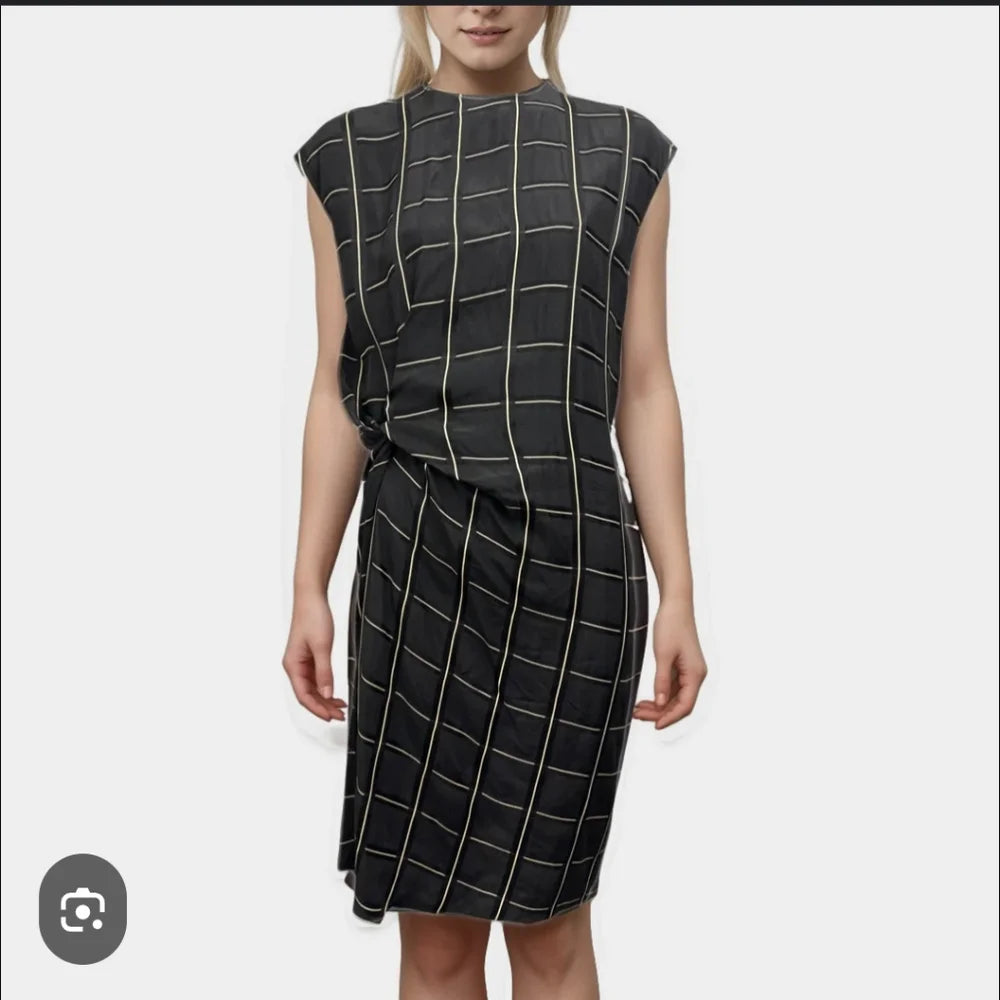 Lanvin PARIS. 2015 COLLECTION. Black Dress with Cream Windowpane Check