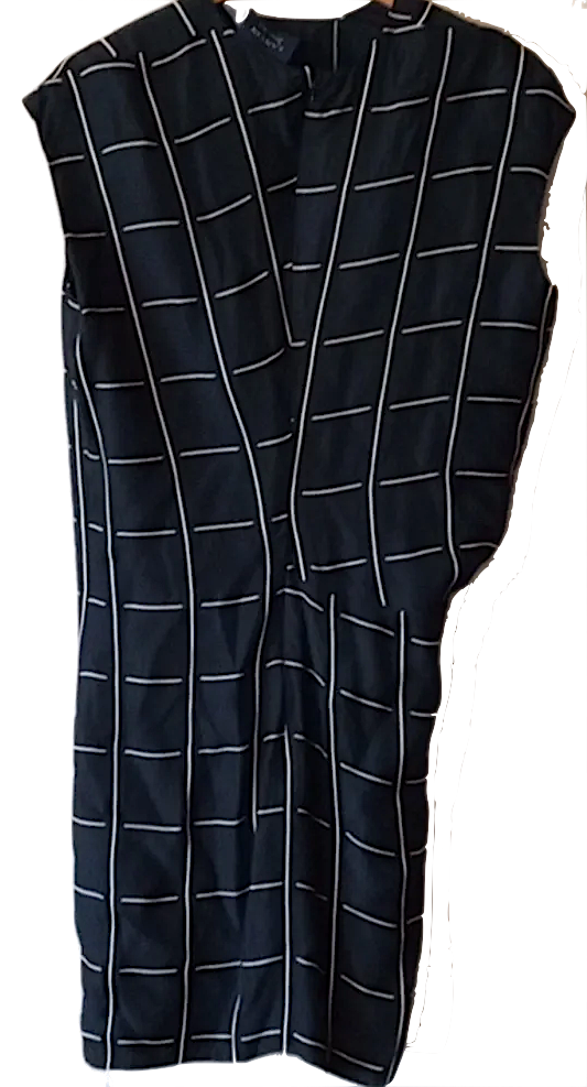 Lanvin Paris. 2015 COLLECTION Black Dress with Cream Windowpane Check
