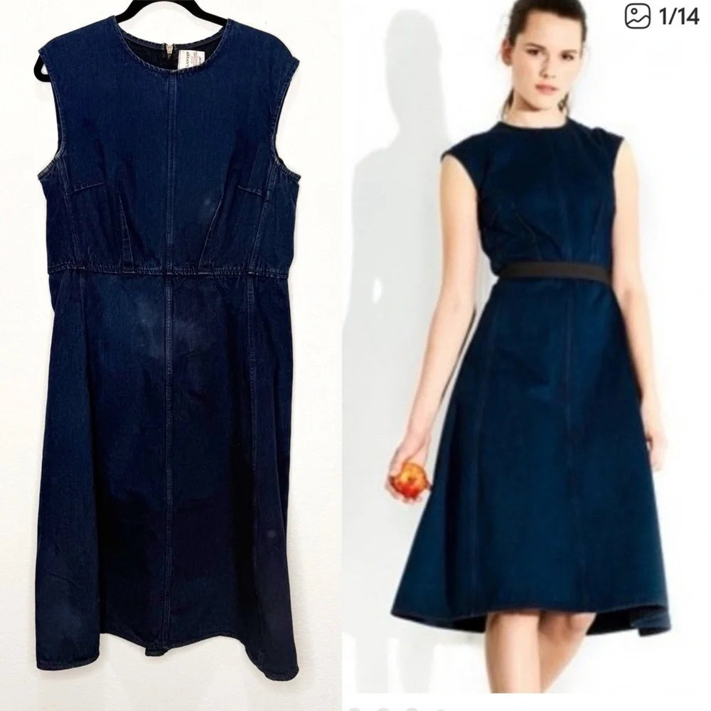 Lanvin PARIS.  Acne Blue Denim Fit Flare Dress Belt