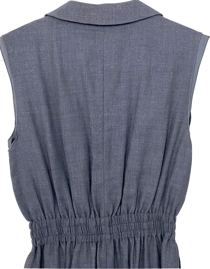 Prada ITALY. Grey Wool Button Down Sleeveless Shirtdress