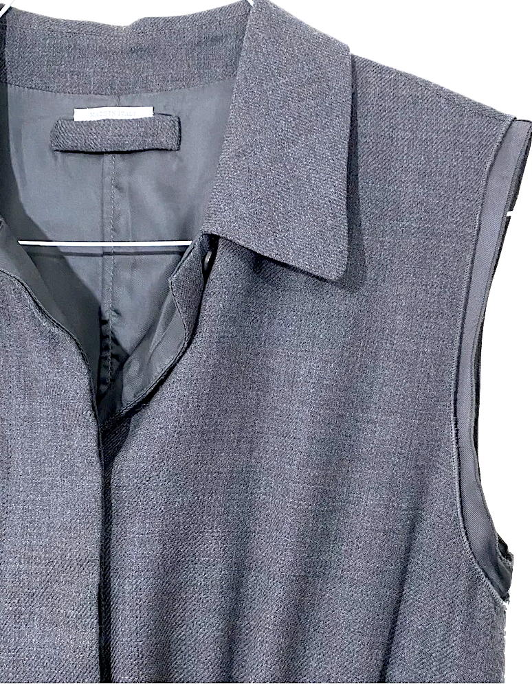 Prada ITALY. Grey Wool Button Down Sleeveless Shirtdress