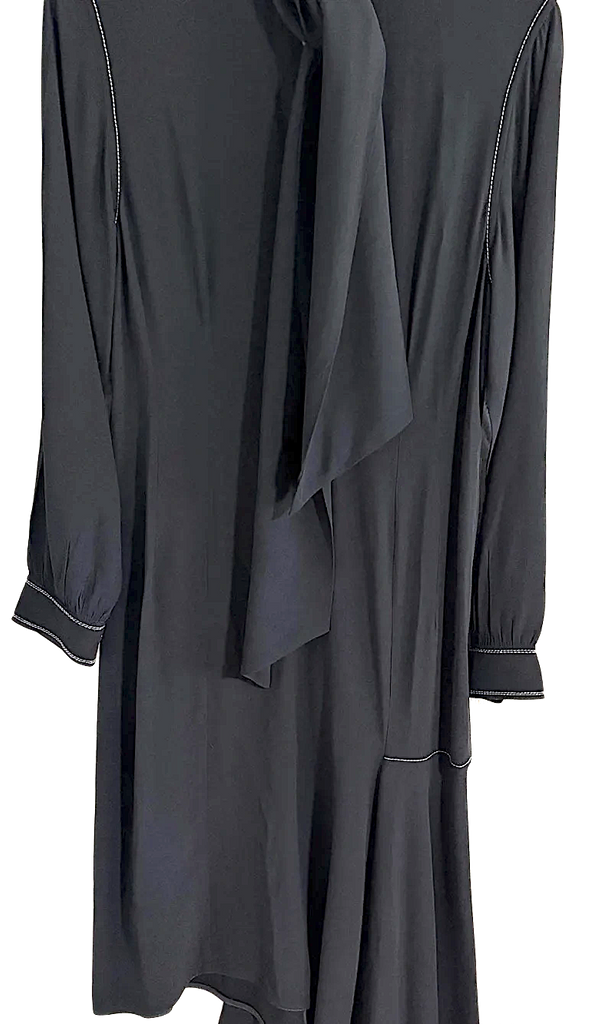 Marni ITALY. Black Long-Sleeve Tie-Neck Dress