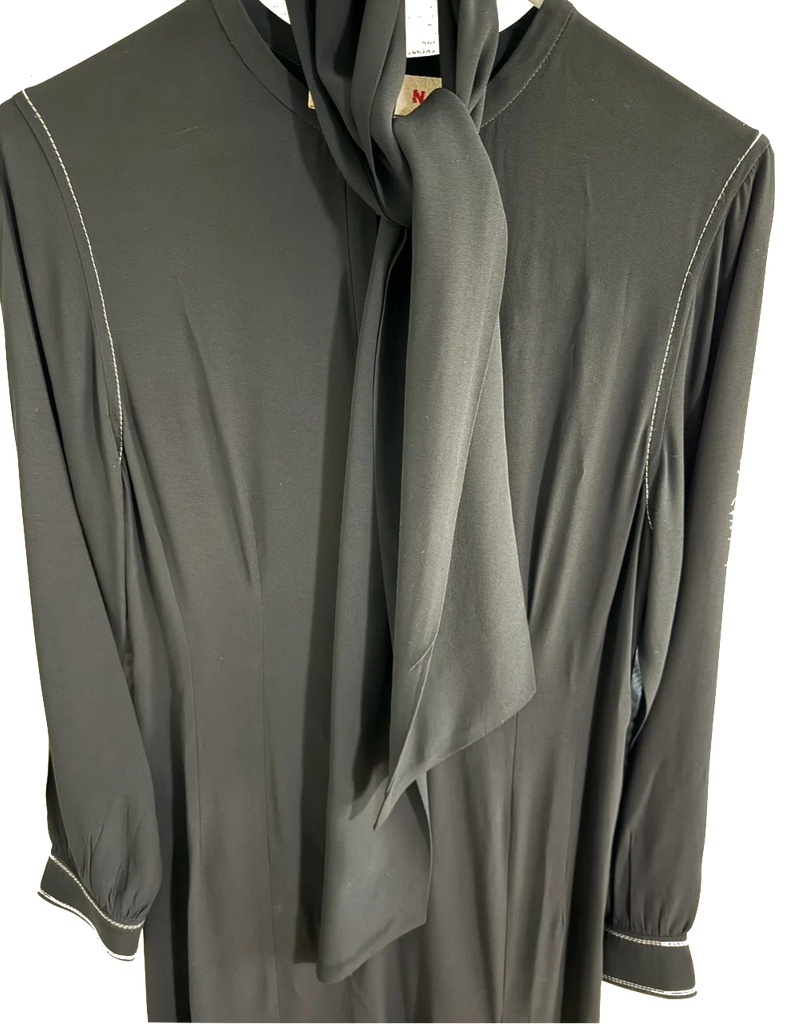 Marni ITALY. Black Long-Sleeve Tie-Neck Dress