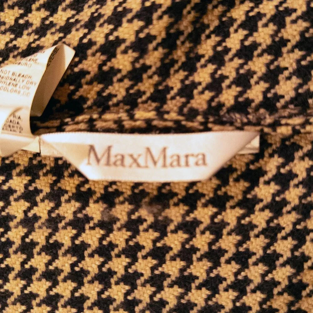 Max Mara Italy. Navy Tan Houndstooth Virgin Wool Cashmere Blazer
