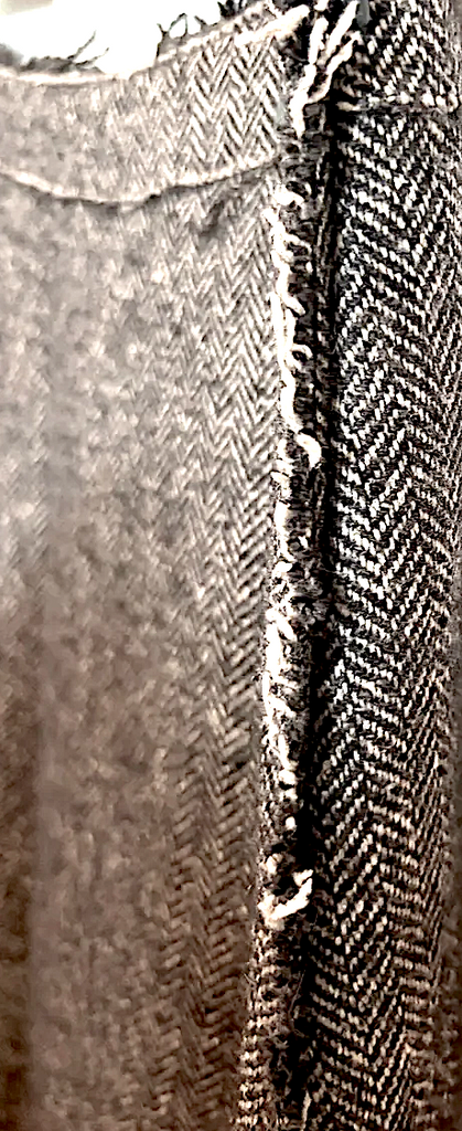 Lanvin PARIS. Gray Frayed Hem Intentional Deconstruction Herringbone A-Line Skirt