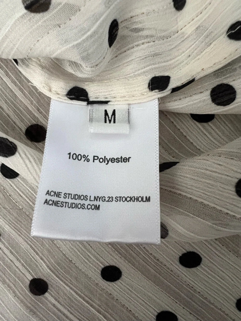 Acne Studios Stockholm. Vintage Polka Dot Chiffon Tie-Neck Button Front Long Sleeve Blouse