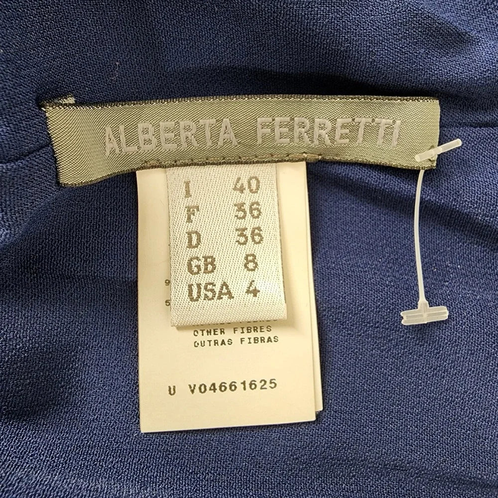 Alberta Ferretti Italy. NEW WITH TAGS. luxury midi dress in a deep navy blue rayon blend