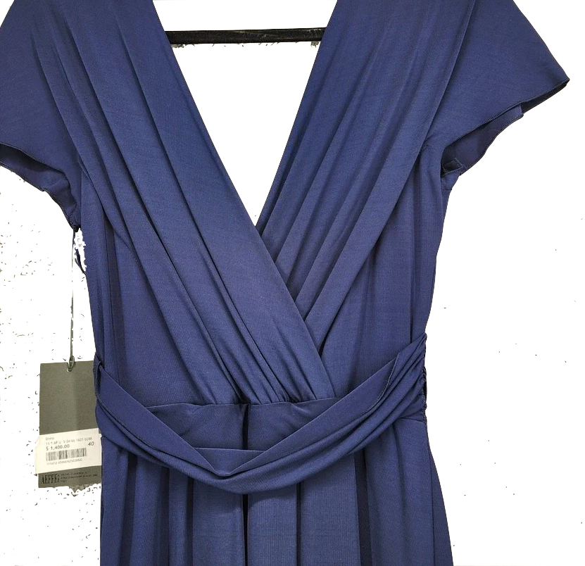 Alberta Ferretti Italy. NEW WITH TAGS. luxury midi dress in a deep navy blue rayon blend