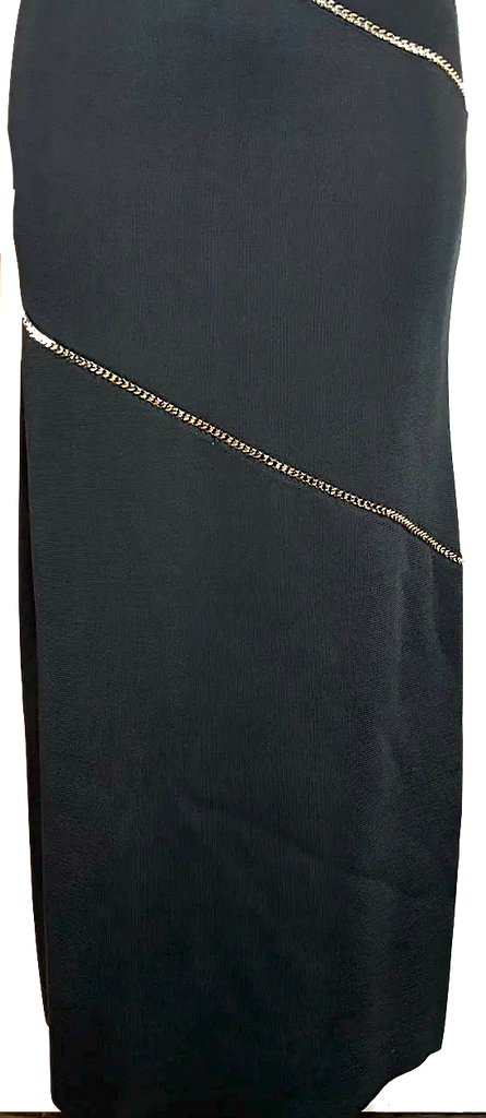 Nina Ricci PARIS. Black Wool Blend Knit Gold Chain Accent Sleeveless Maxi Dress