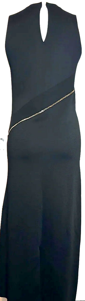 Nina Ricci PARIS. Black Wool Blend Knit Gold Chain Accent Sleeveless Maxi Dress