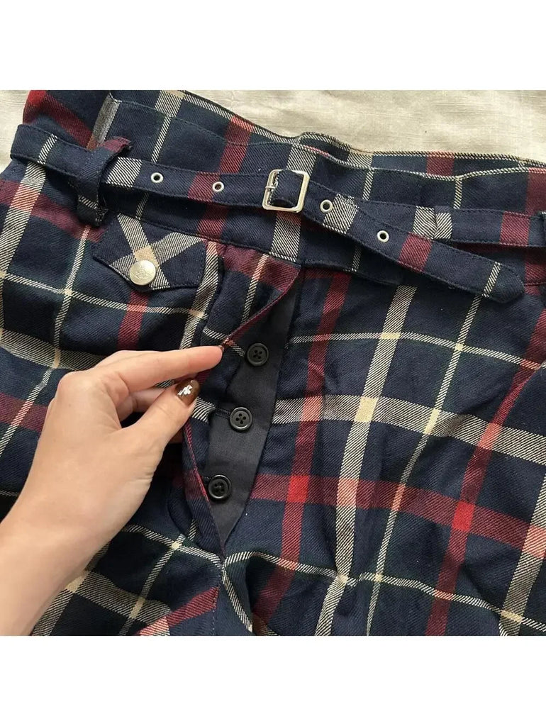 Vivienne Westwood UK. Red Label wool blend navy blue plaid trousers