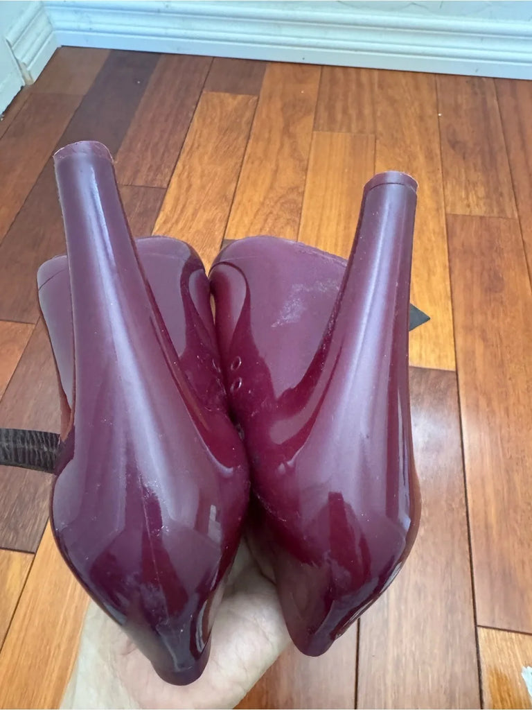 Marni ITALY.Burgundy Mary Jane “Rain” Pumps with Brown Leather Strap