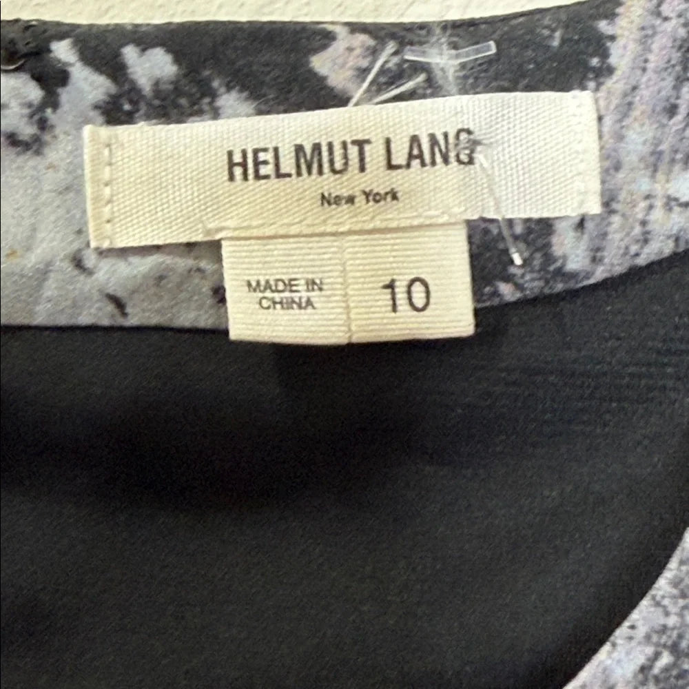 HELMUT LANG. GRAY & GOLD ABSTRACT ART DRESS LONG SLEEVES