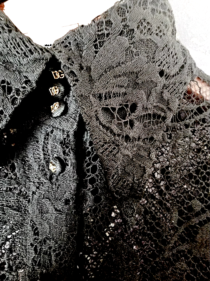 Dolce & Gabbana ITALY. Black Sheer Lace Button Down Long Sleeves Shirt/Top