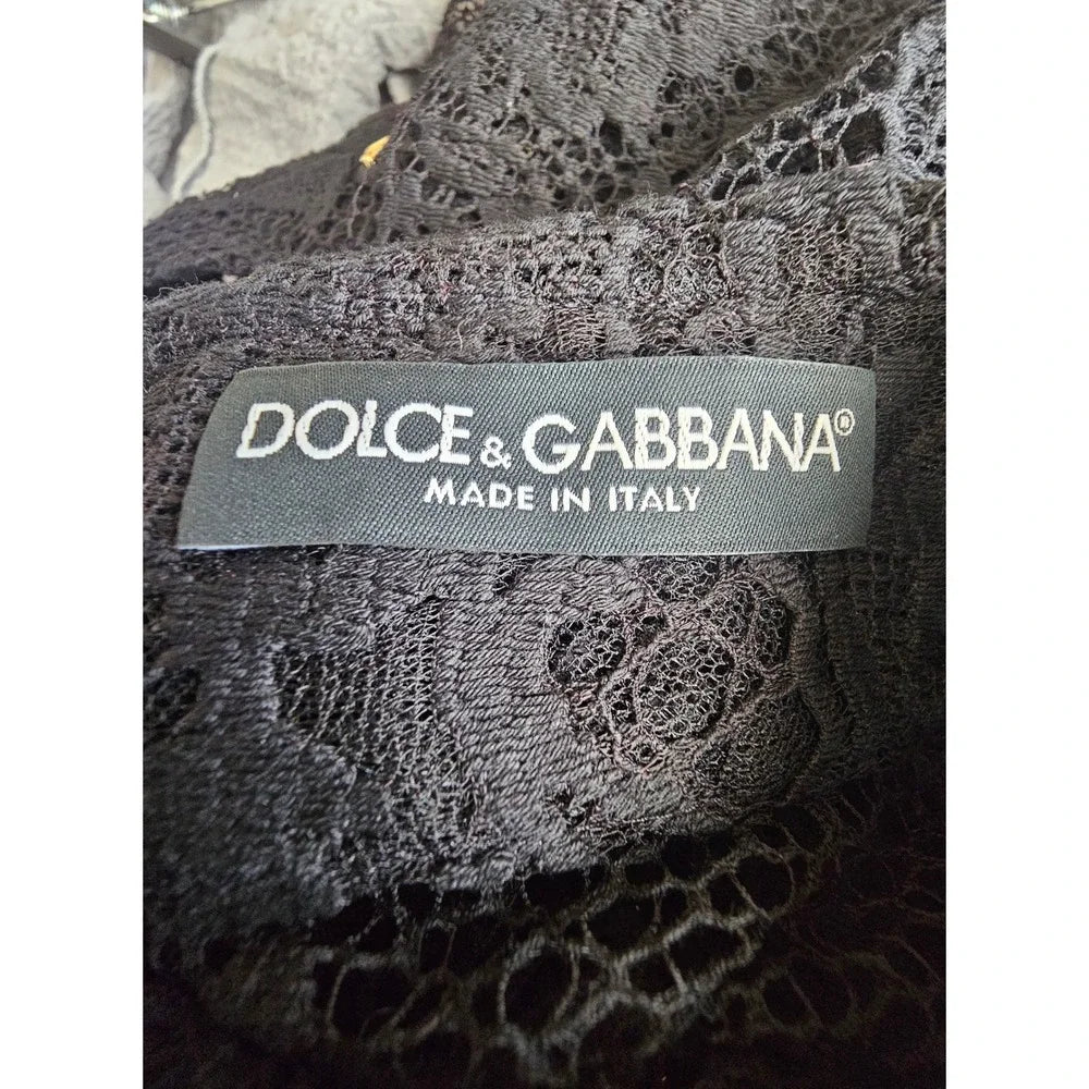 Dolce & Gabbana ITALY. Black Sheer Lace Button Down Long Sleeves Shirt/Top