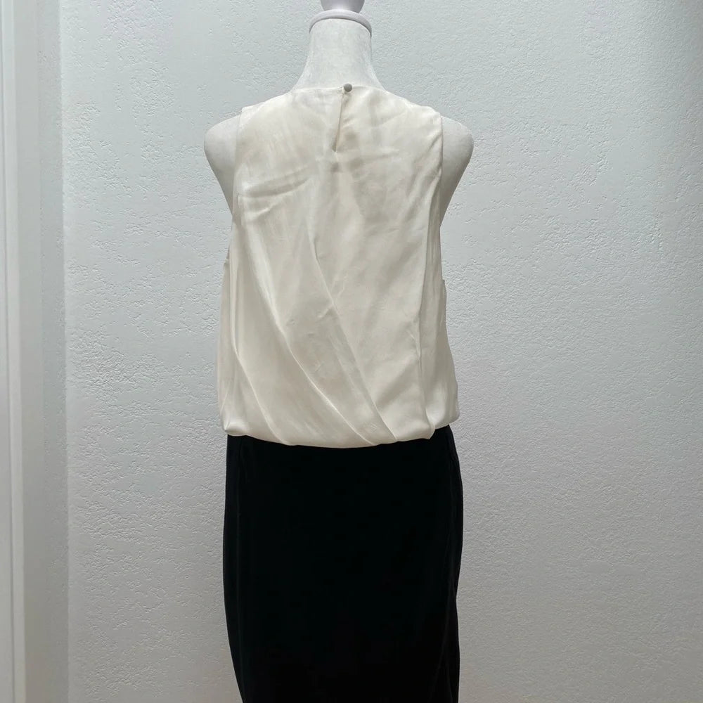 Nina Ricci Paris. White/Black Silk Sleeveless Cowl Neck Dress